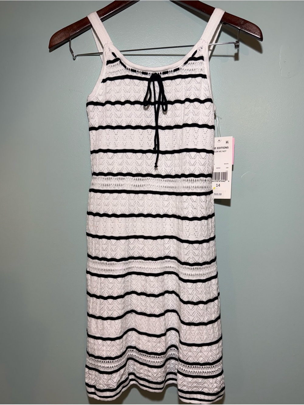 Girl’s Rare Editions Black & White Knit Stripe Sundress 100% Cotton NWT